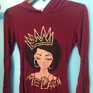 ⭐️Burgundy melanin shirt in gold writing with a hood